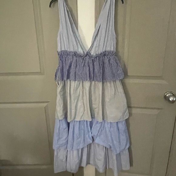 NWT Blue Stripe Tiered Midi Dress - Picture 5 of 12